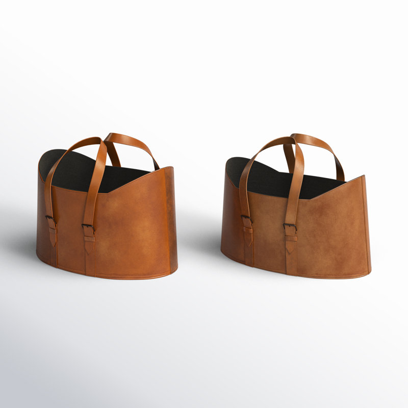 Leather Handmade Box Style Single Slot Magazine Holder with Detail Stitching and Curved Handles
