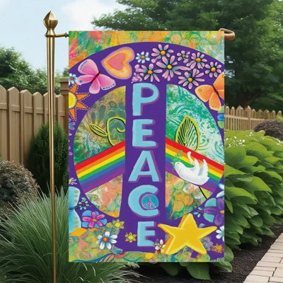 Boho Peace Sign Rainbow Art, Double Sided Decorative Flag, 12 in X 18 in