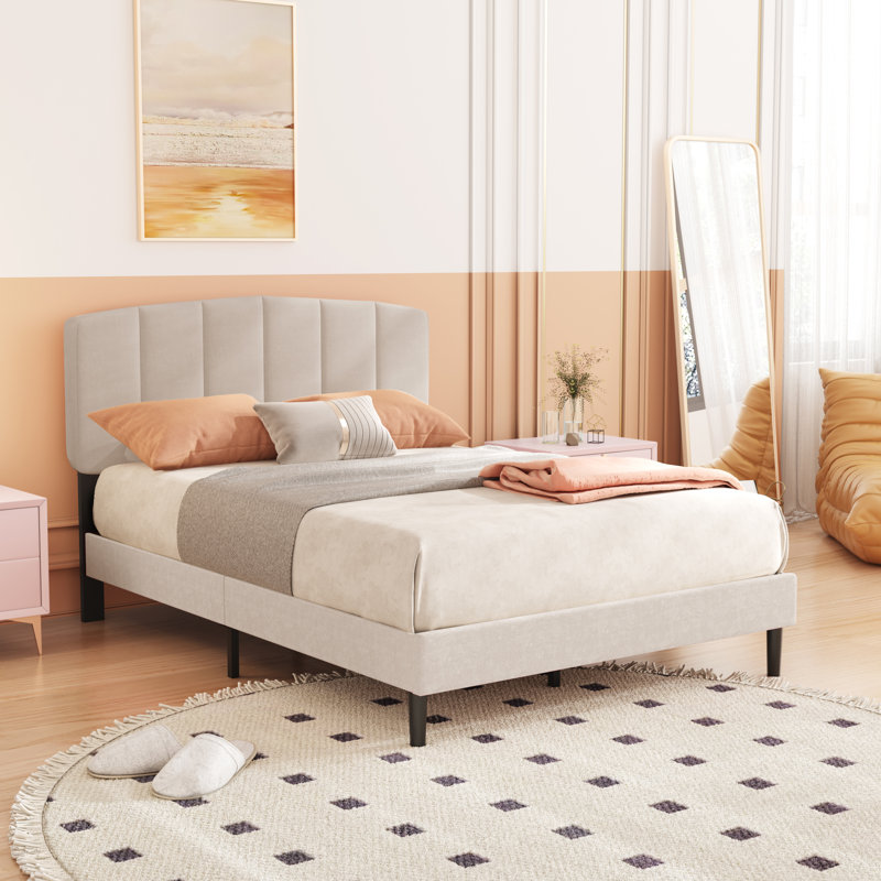 Lit plateforme tapissier, Double, Beige