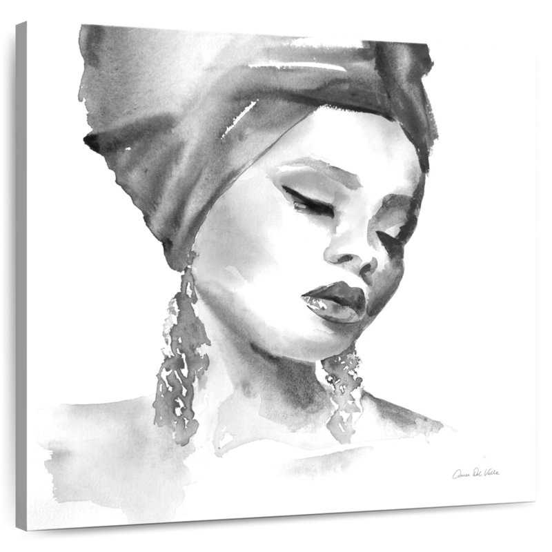Femme en noir et blanc, H 16 po x l 16 po
