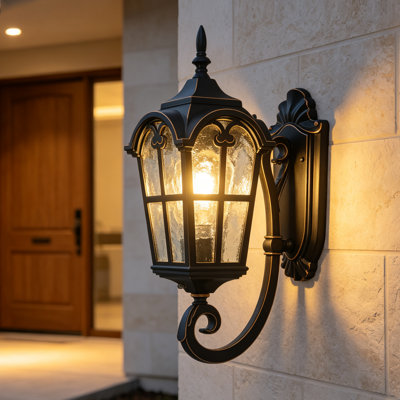16.54" Retro Outdoor Wall Light with Gold Trim