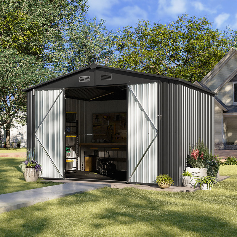 Remise de rangement extérieure avec plancher, H 77,17 po x l 118,5 po x P 93,7 po