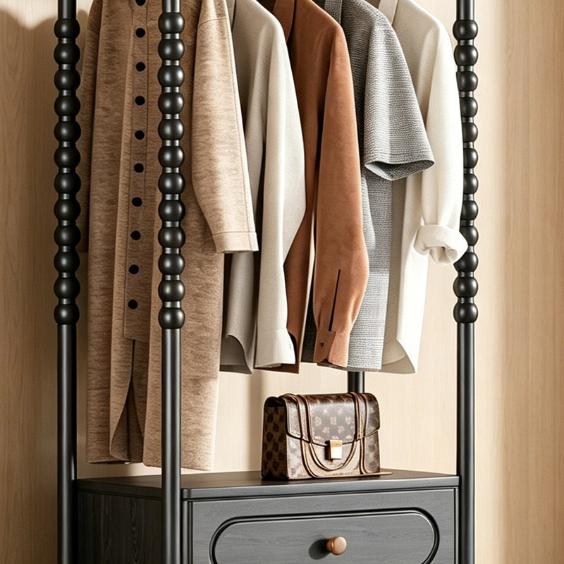 Ash Wood Freestanding Entryway Coat Rack, Black
