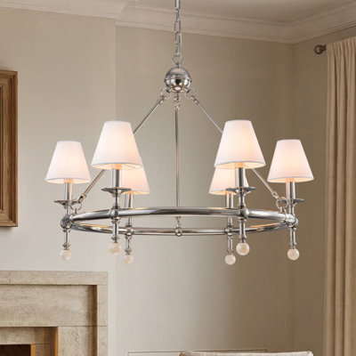 Abdijabar 6 Light Farmhouse Wagon Wheel Chandelier With Shade For Dining Room