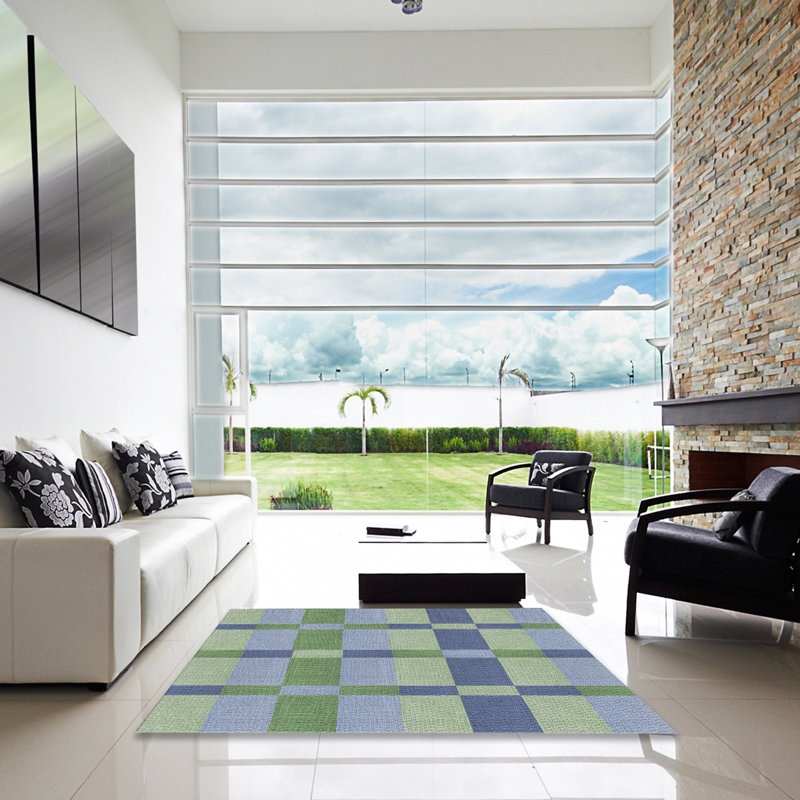 Tapis gris/bleu marine à motifs, Carré 5 pi