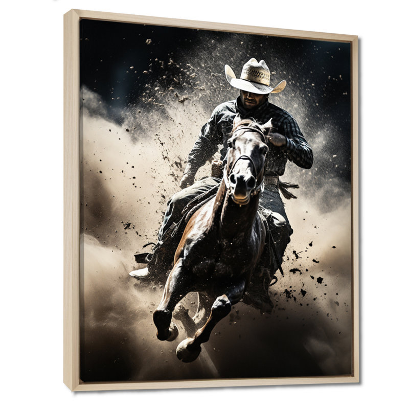 Western Western Rodeo Spirit - Art mural occidental, H 44 po x l 34 po x P 1,5 po, Cadre flottant érable
