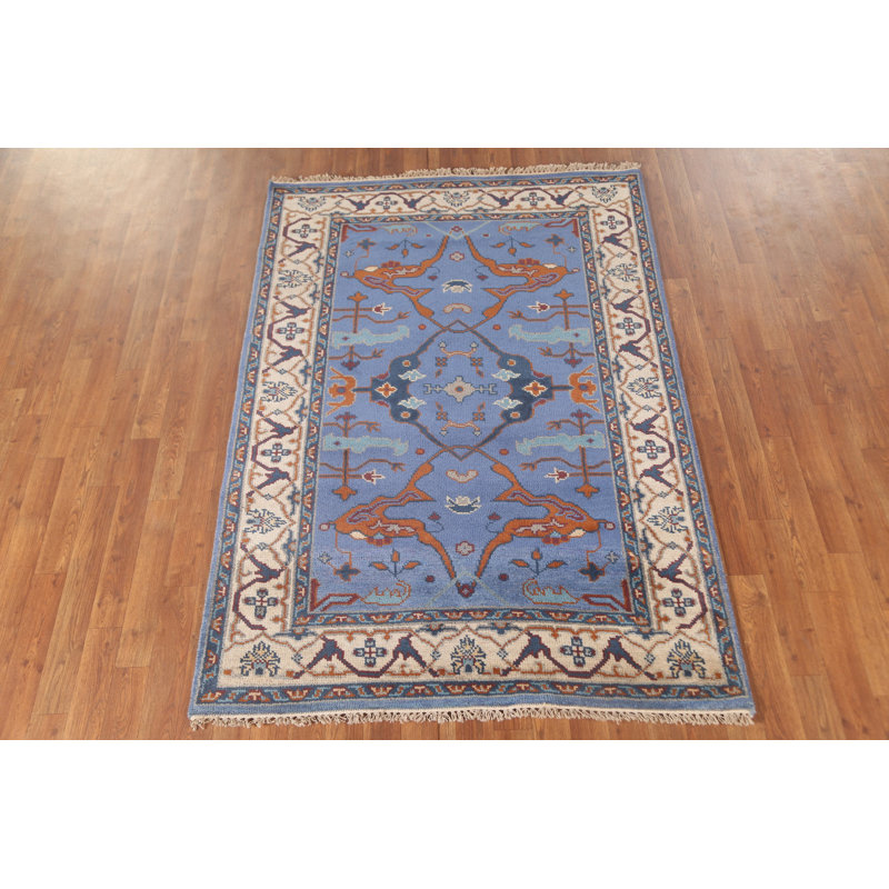Tapis oriental bleu fait à la main Oushak 4 x 6