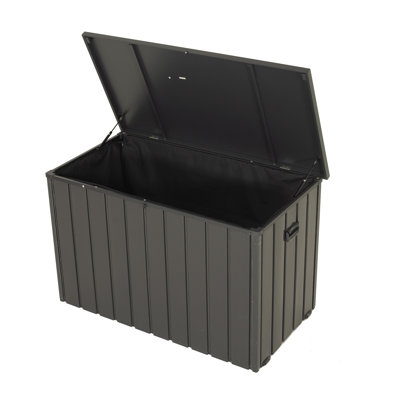 Outdoor Storage Box, 120 Gallon Metal Deck Box Built-in a Oxford Fabric Storage Bag, Lockable & Waterproof Outside Patio Storage Box for Cushions, Pillows, Tools, Pool Floats- Gray
