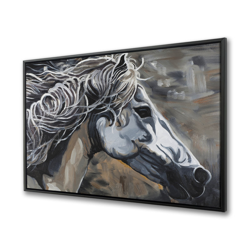 «Side of a Wild Horse», art contemporain sur toile encadré gris, H 49,25 po x l 37,25 po