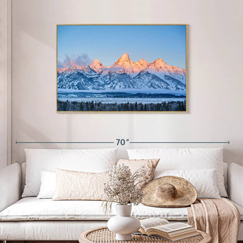 Grand Tetons congelés, Cadre flottant en bois naturel, 43 po x 29 po