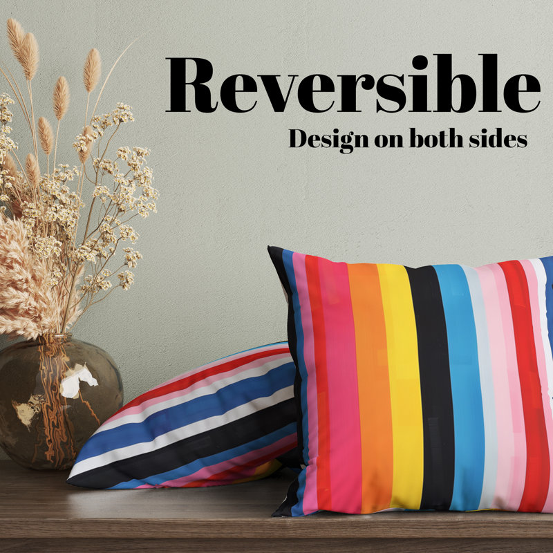 Housse de coussin réversible, Zentari multicolore / rayé, H 22 po x l 22 po