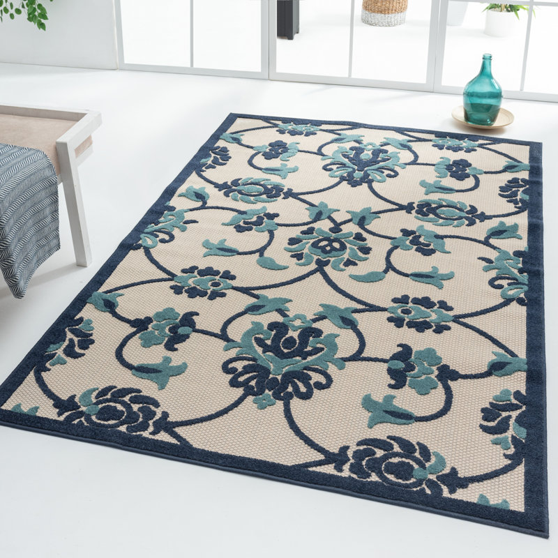 Floral Damask High-Low Power Loomed Indoor/Outdoor Area Rug, Rectangle 5' x 8'
