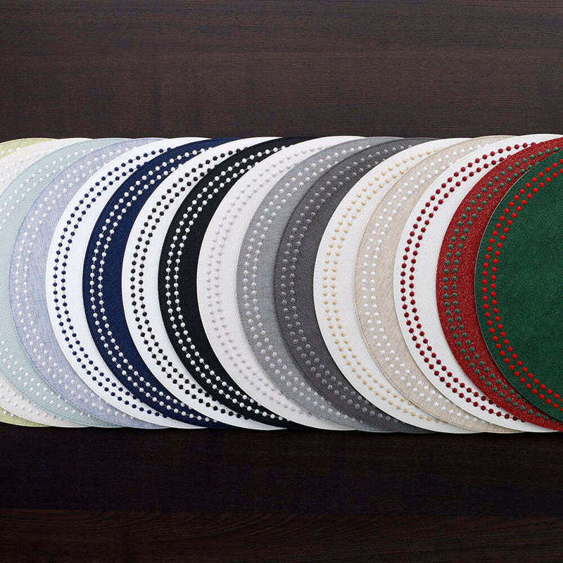 Pearls Vinyl Round Placemats, Beige/White