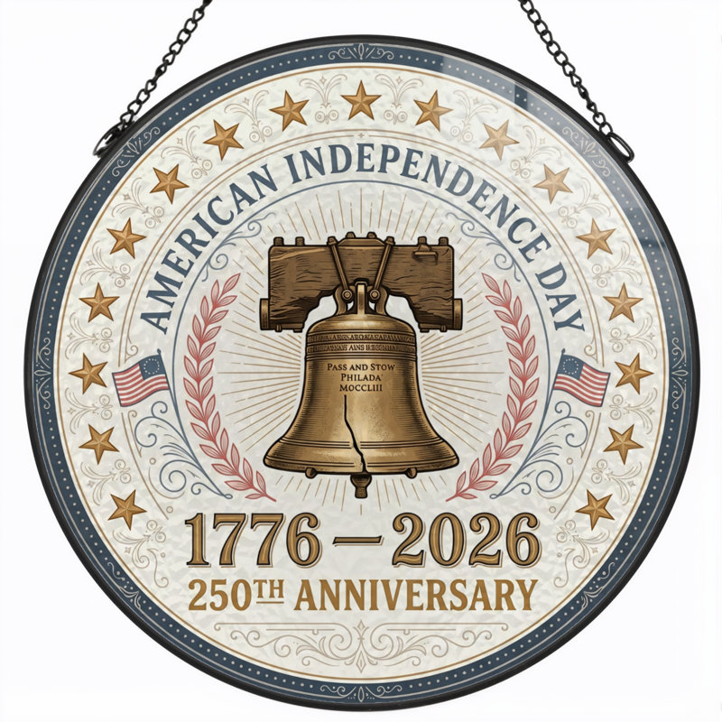Panneau de fenêtre en verre pour décoration intérieure American Independent USA 250th Anniversary ， 7,8H, H 7,8 po