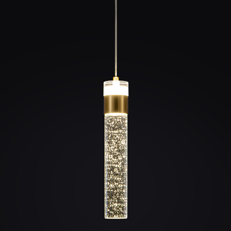 Luminaire suspendu cylindrique en cristal 1 lumière avec lumière DEL intégrée Khiran 