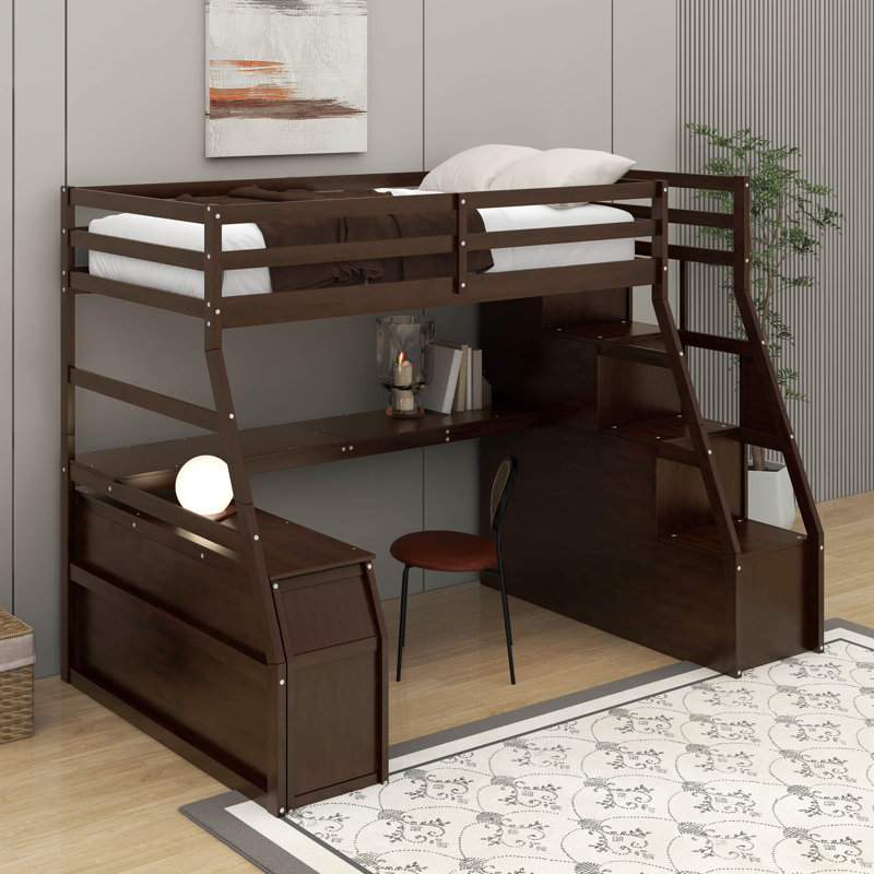 Latitude Run® Twin Size Loft Bed With Drawers, Shelves And Desk ...