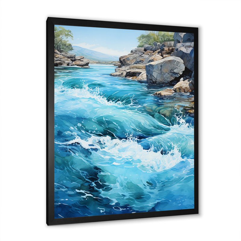 «River Flowing Waters», art mural sur toile, Cadre simple noir, H 40 po x l 30 po x P 1,5 po
