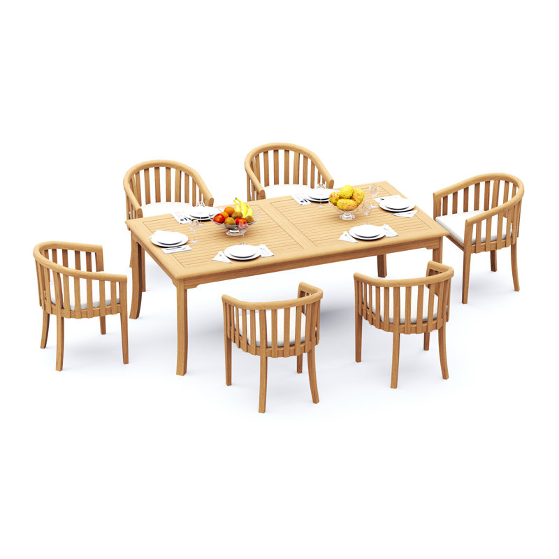 Ensemble de salle à manger 7 pièces en bois de teck de qualité A: table rectangulaire de 83 po et 6 chaises Lenong # 11LN1806