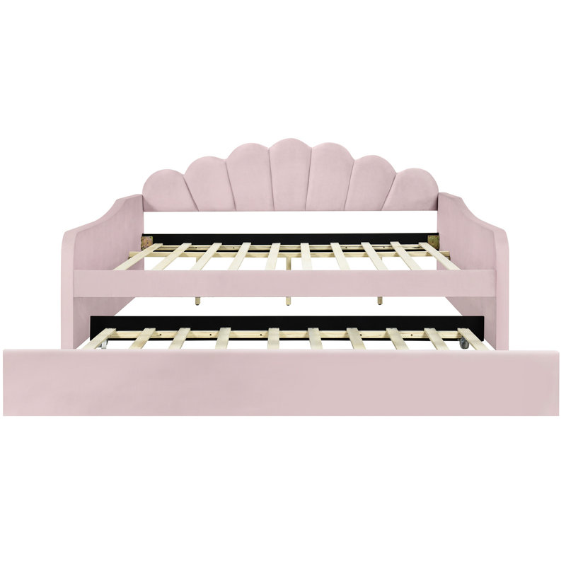 Stylish Daybed With Pink Upholstery And Trundle - Upholstered Shaped In Strong Reliable, Comfortable Sleeping