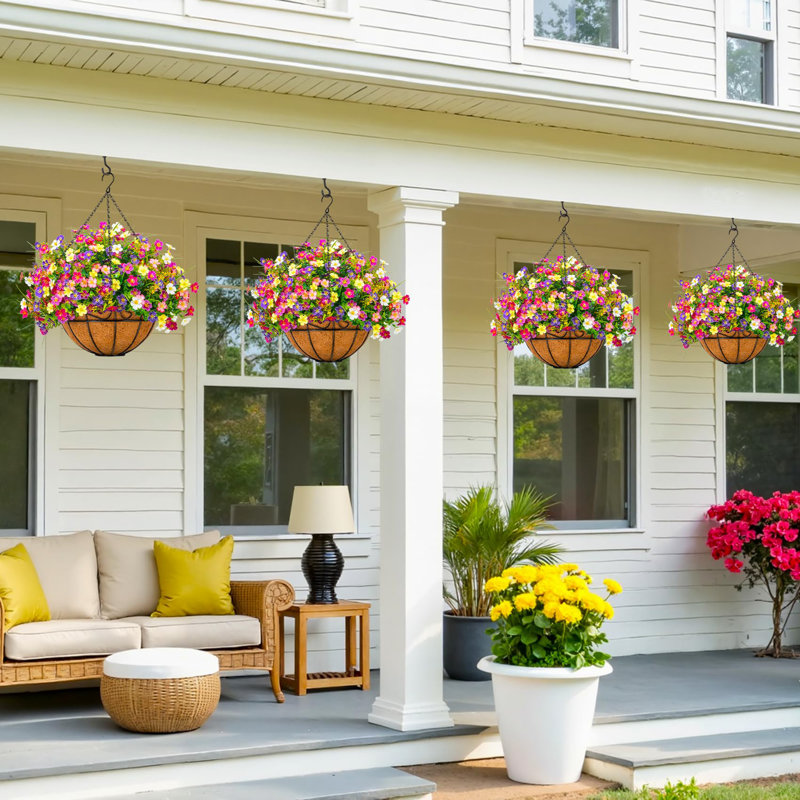 Fleurs artificielles suspendues avec panier, Clair