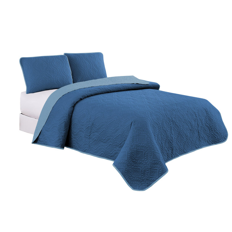 Kiran Polyester Quilt, Full Quilt + 2 Shams, Blue