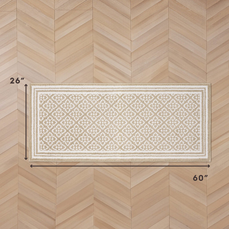 Isla Machine Woven Synthetic Geometric Area Rug In Beige/White, Runner 2'2" x 5'