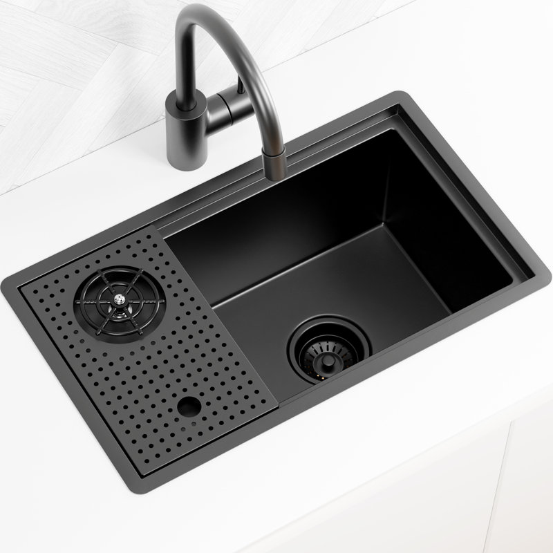 24X14 Inch Nano Black Undermount Workstation Kitchen Sink With Glass Rinser & Cutting Board Slot | 16 Gauge 304 Stainless Steel | Single Bowl Design For Home & Commercial Use
