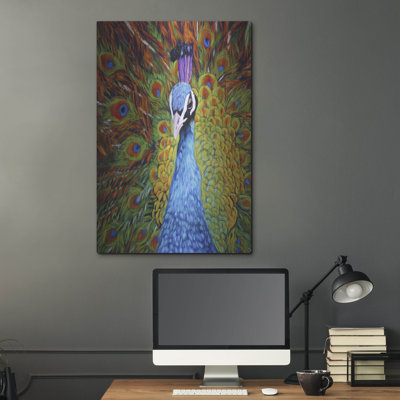 «Colorful Peacock» par Rich Monet, art mural en métal, 24 po x 36 po