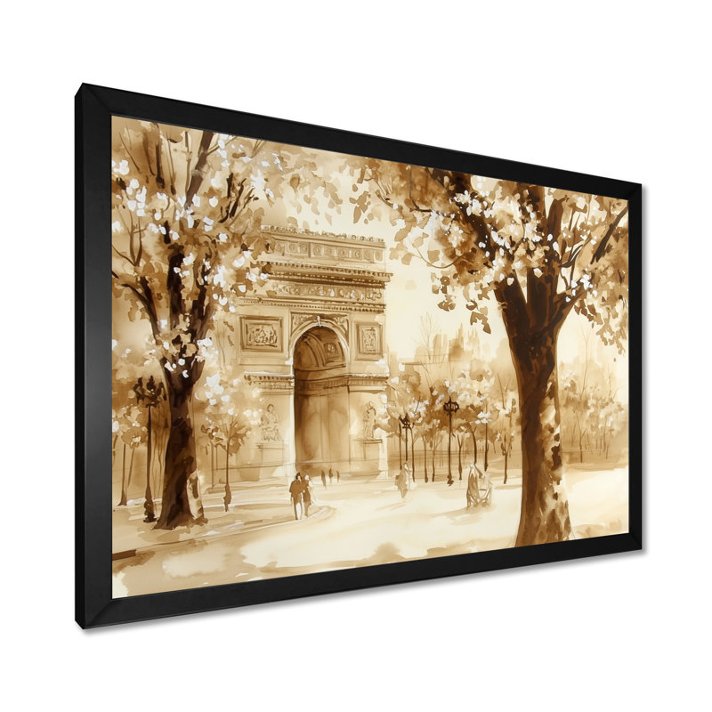 Décoration murale rétro «Arc De Triomphe In Paris - City Paris», Reproduction encadrée d'une seule photo sans pass, Noir