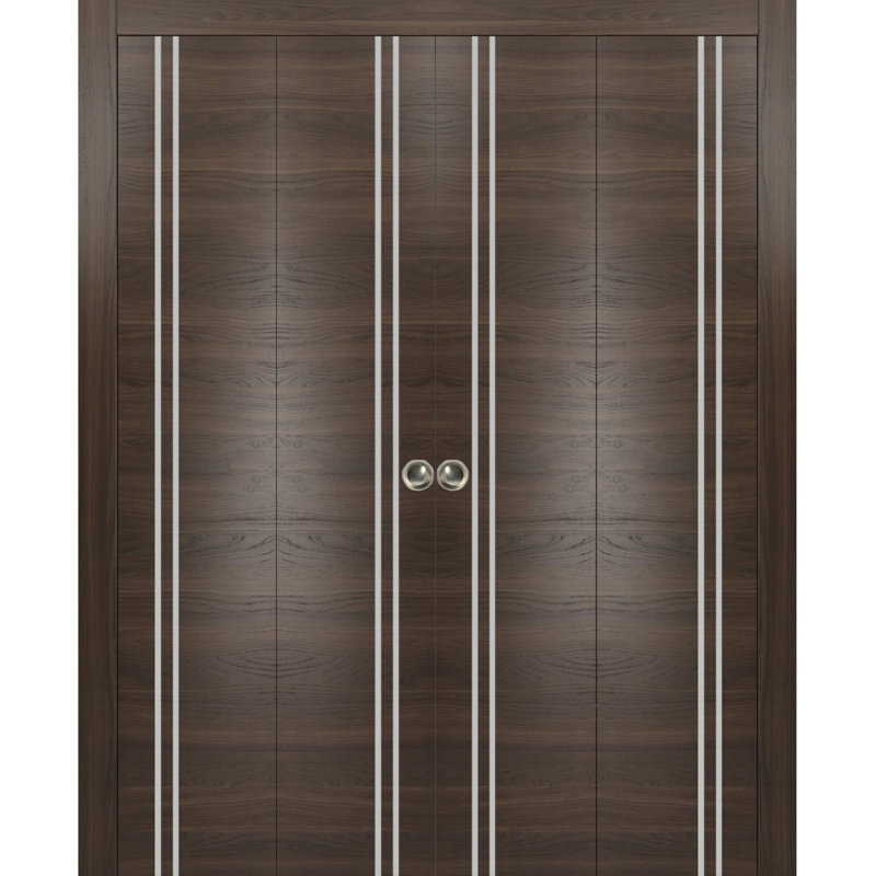 Porte de grange en bois massif massif, 72 po x 80 po, Frêne chocolat
