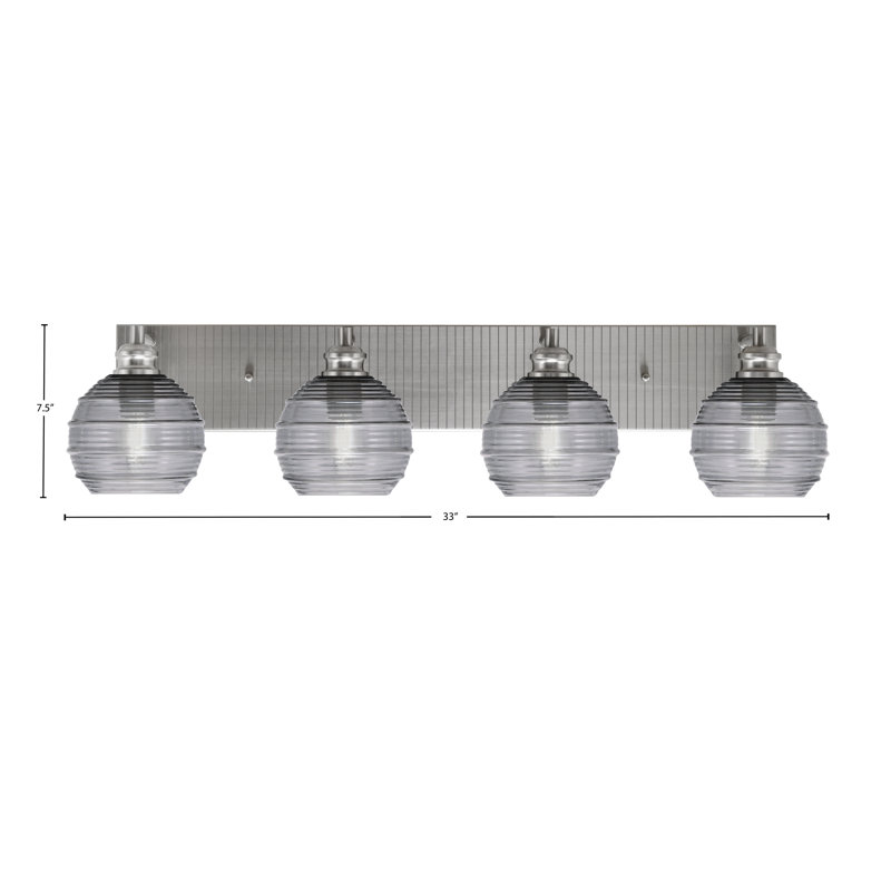 Barre d'éclairage de salle de bain 4 lumières Edge avec verre nervuré 6 po, Fumée, Nickel brossé