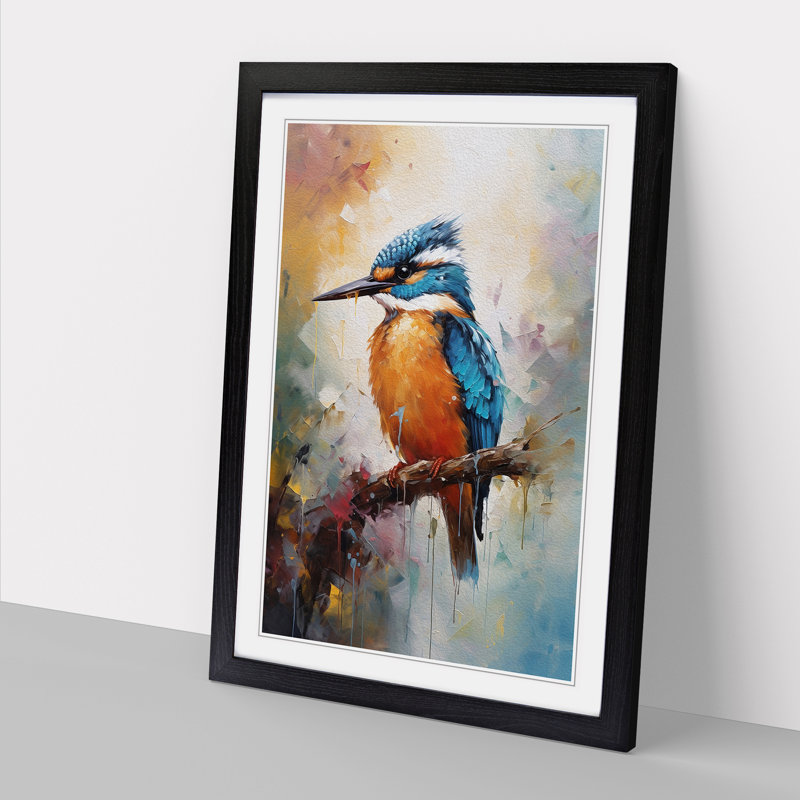 Kingfisher Impressionism - Single Picture Frame Print on Wood, Black Framed, 46cm H x 34cm W x 2cm D