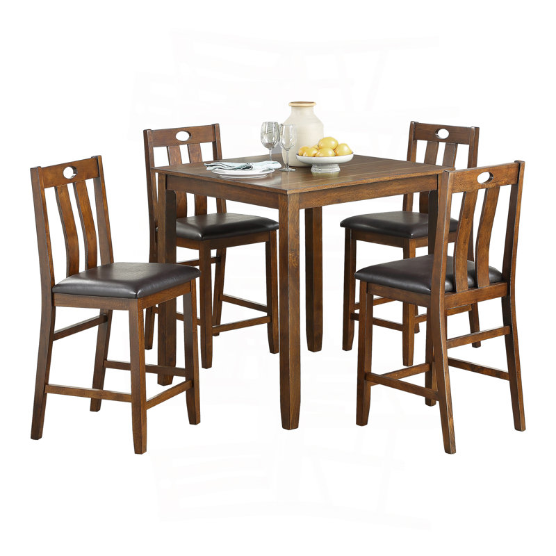Ensemble de table de salle à manger à hauteur de comptoir 5 pièces brun et 4 chaises rembourrées en bois