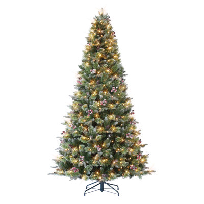 7'5"" H Green RealisticÂ Artificial Spruce Flocked/Frosted Christmas Tree with 500 LED Lights and Pinecones -  The Holiday AisleÂ®, 08B7559D1BB24BCCBF17643E4BF29E1E