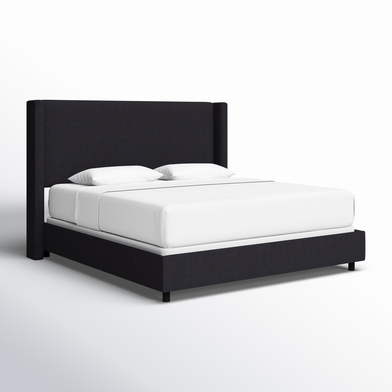 Hanson Linen Upholstered Wingback Bed, Queen, Classic Black Linen