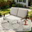 Causeuse d'extérieur en teck massif avec coussin et accoudoirs-605673266-605673267