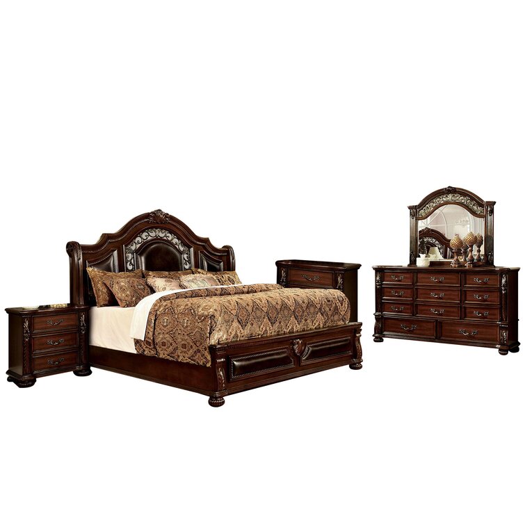 Nfl 1st & Goal 5 Pc Brown Cherry Dark Wood Full Bedroom Set