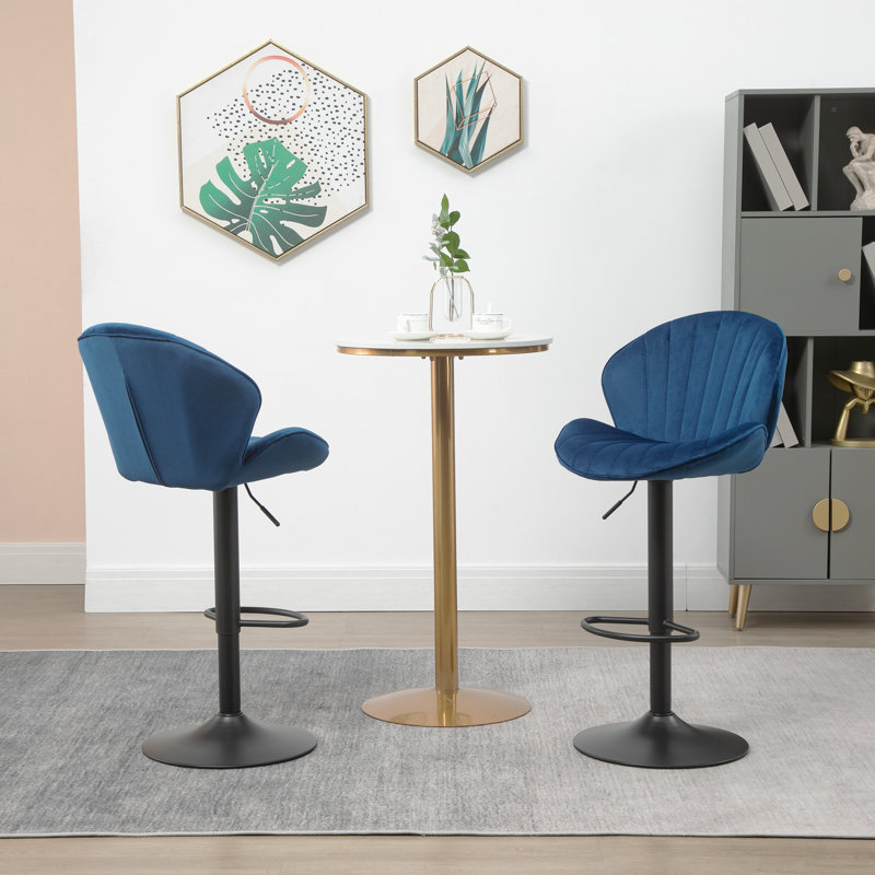 Ensemble de 2 tabourets de bar réglables avec dossier et repose-pieds, chaises de bar à hauteur de comptoir pour la cuisine, pub - bleu