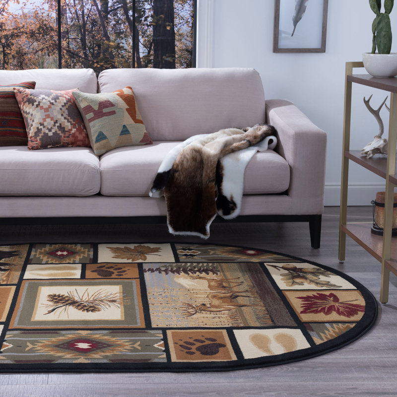Tapis brun et beige de style Sud-Ouest, Ovale 3 pi 11 po x 5 pi 3 po