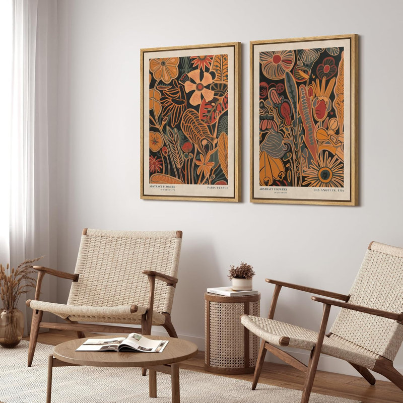 Framed Canvas Print Wall Art Set, Brown