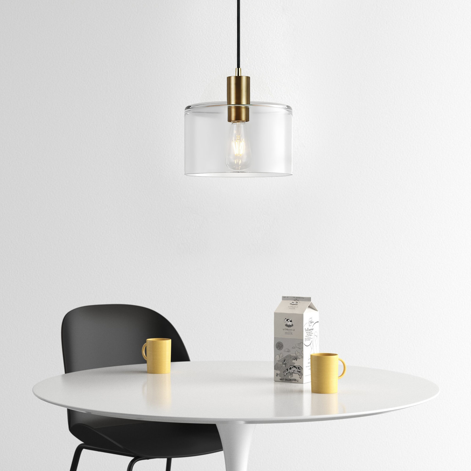 Henri Single Light Glass Dimmable Pendant, Brass, Clear