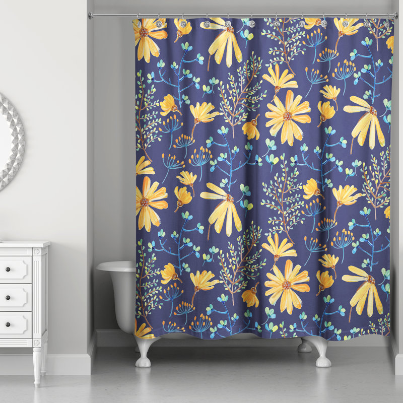 Rideau de douche à motif floral Rolena, Bleu marine