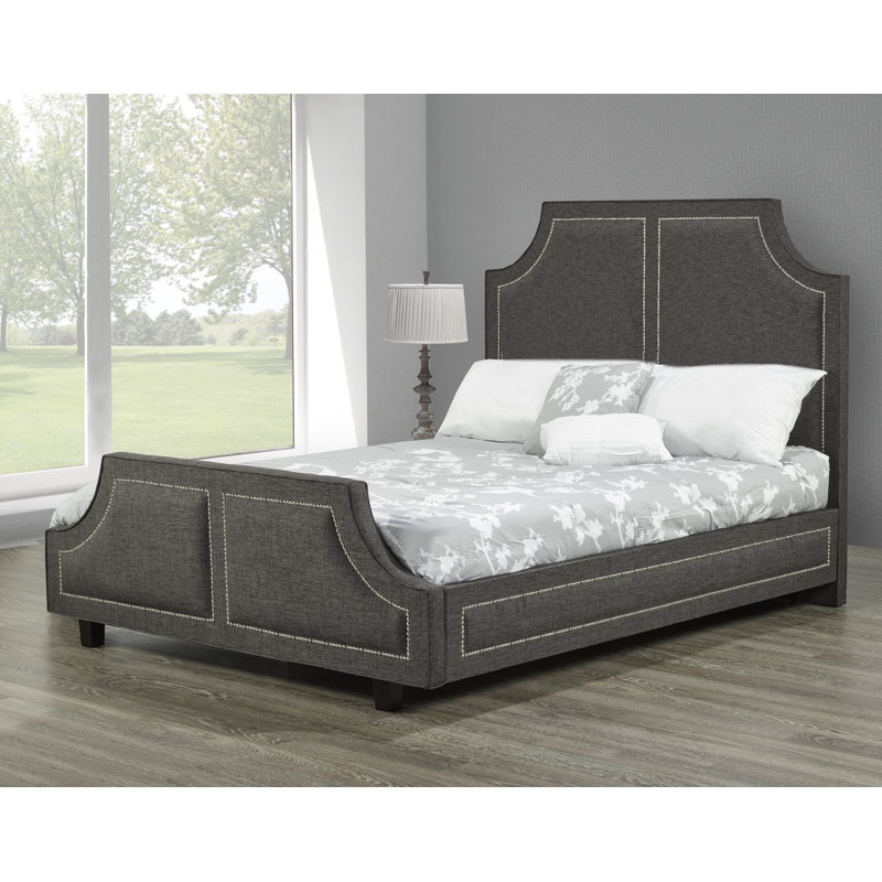 Lit plateforme en tissu d’ameublement Stoller, Double, Lin - Gris