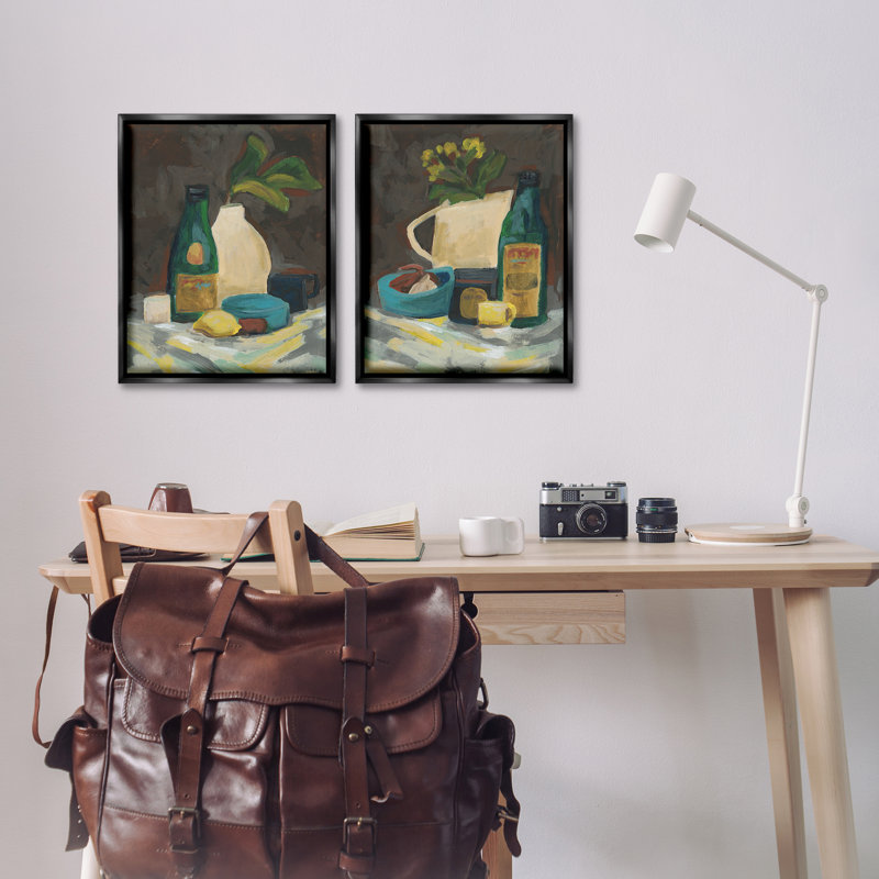  Mixed Sundries Still Life 2 PC Framed Floater Canvas Set by June Erica Vess, H 21 po x l 17 po, Cadre flottant noir de jais