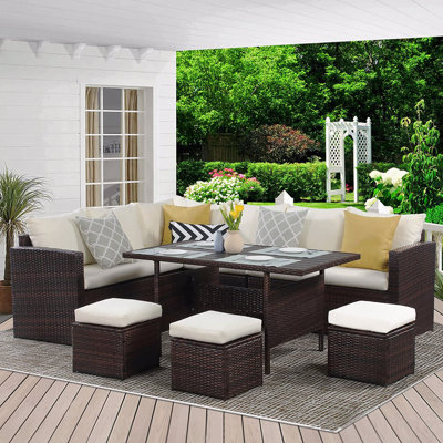 Ensemble de canapé modulaire 7 pièces en rotin et osier avec coussins pour l'extérieur