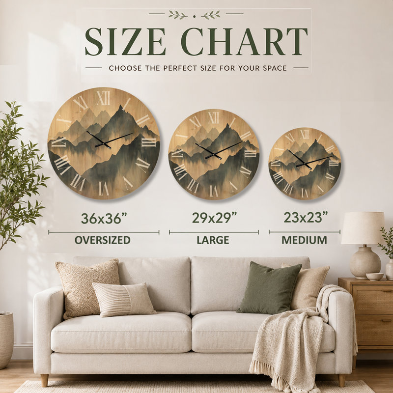 Très grande horloge murale scandinave alpine - Nordic Ridge Calm, imprimée sur bois, Medium
