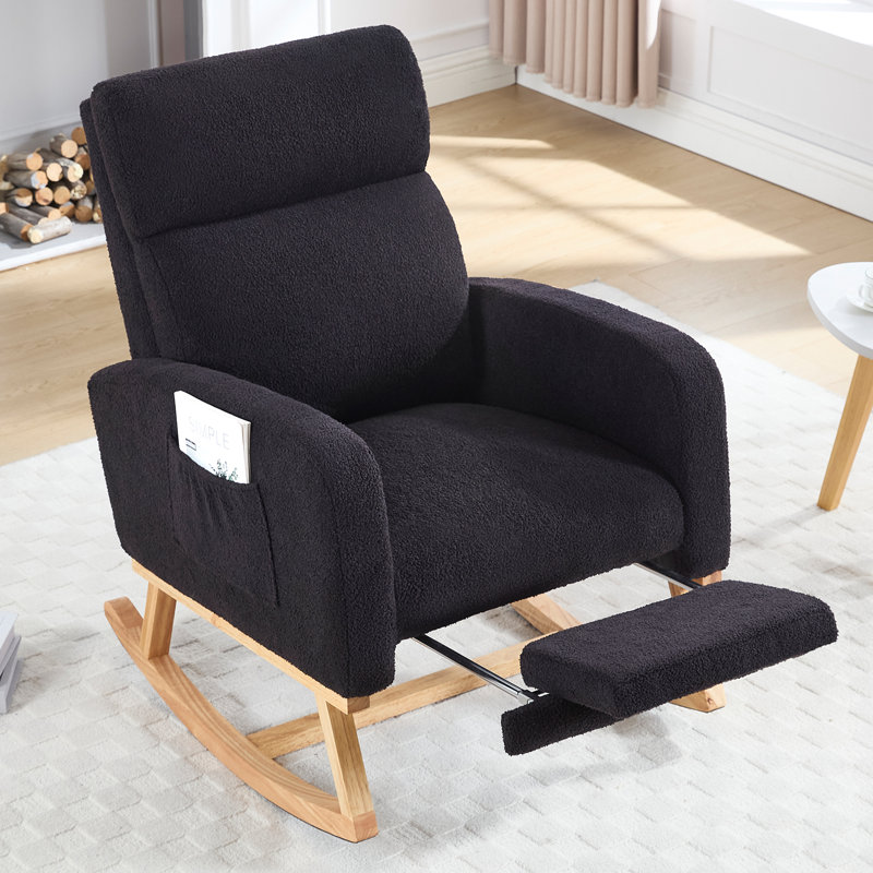 Anacely 28" Wide Roki with Solid Wood and Footrest, Black Teddy