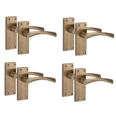 Golden Grace 4 Pairs Victorian Design Astrid Door Handle Satin Brass Finish Bathroom and Lock Set - 120mm x 40mm