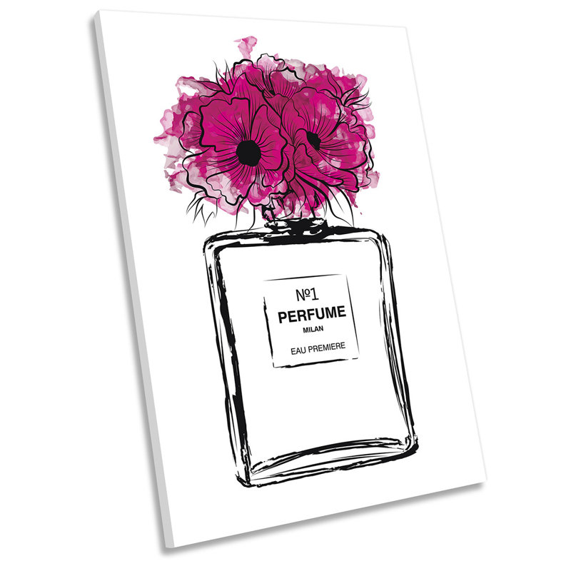 Perfume Bottle Flowers Picture Pink - Wrapped Canvas Art Prints, 45.7cm H x 30.5cm W x 2cm D