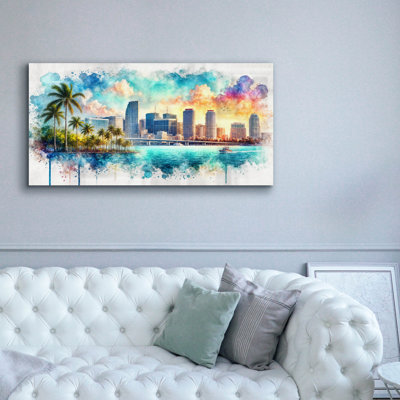 Art mural sur toile Bay Isle Home ™ «Miami Downtown Watercolor» par Rey Klimt